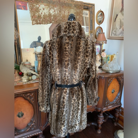 Vintage Amazing Sexy Classy Boho Soft Faux Fur Leopard Print High Collared Coat - Picture 9 of 16